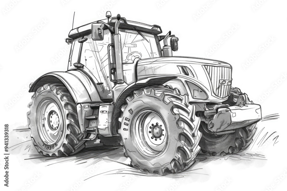 Obraz premium A classic black and white drawing of an old tractor suitable for use in agricultural or vintage-themed projects