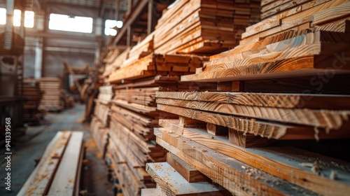 Wallpaper Mural A large pile of wooden planks stored in a warehouse Torontodigital.ca