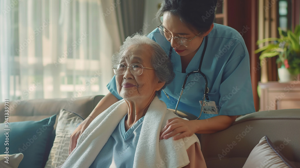 Obraz premium Senior woman with nurse.