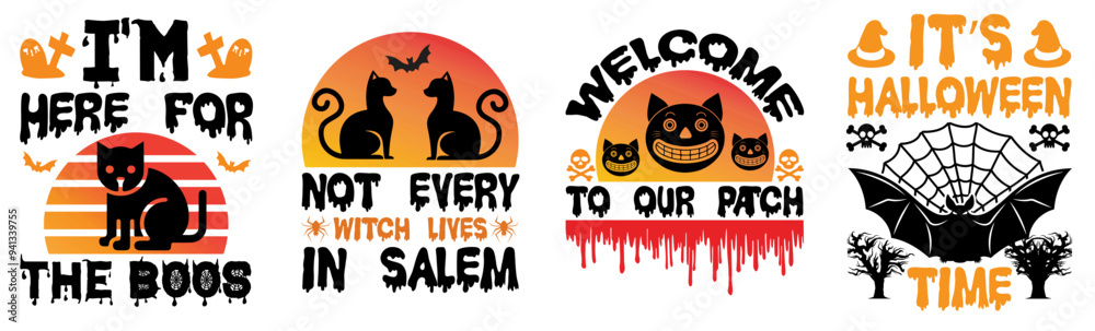 Fototapeta premium Classic Halloween Hand Lettering, Inscriptions Pack Vector Illustration for Greeting Card, Stationery, Advertising