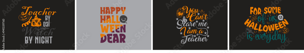 Fototapeta premium Decorative Halloween Hand Lettering, Calligraphy Collection Vector Illustration for Printable, Wrapping Paper, T-Shirt Design