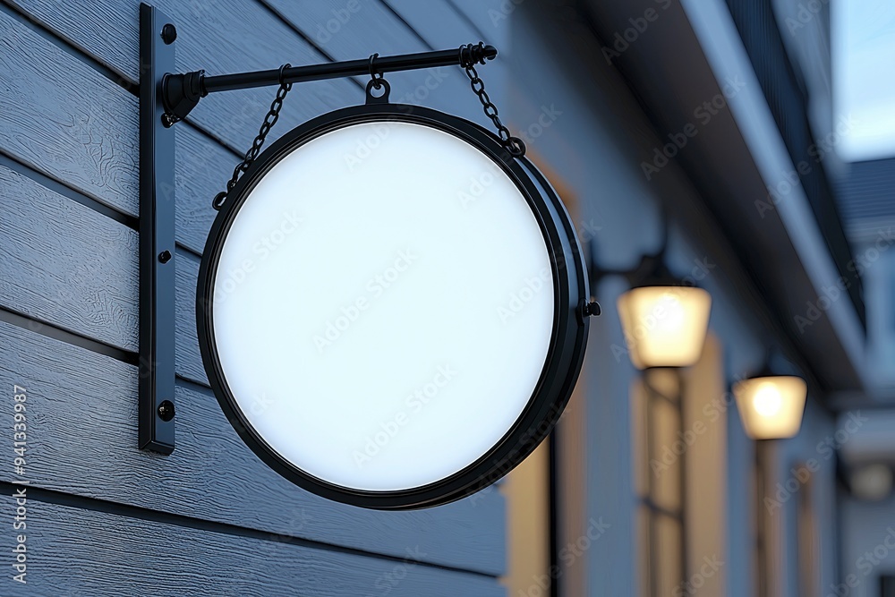 Blank Round Signboard on Building Wall Blank Round Signboard on Building Wall