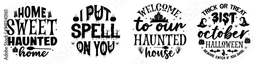 Vibrant Halloween Round Sign Hand Lettering, Phrases Pack Vector Illustration for Printable, Brochure, Printing Press