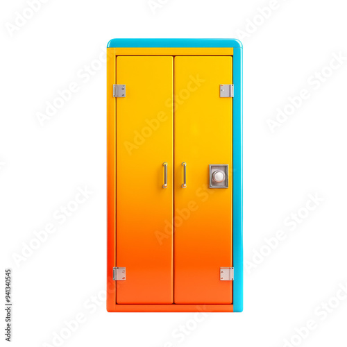 Colorful gradient storage cabinet with metal hinges and handles, ideal for office or home organization and decor solutions.