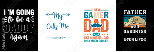 Colourful Fathers Day Typographic Emblems, Labels And Badges Bundle Vector Illustration for Label, Printable, Icon