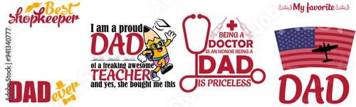 Vibrant Fathers Day Phrases, Trendy Retro Style Illustration Collection Vector Illustration for Bookmark, Sticker, Social Media Post