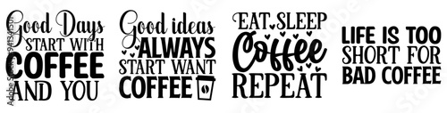 Vibrant Coffee Phrases, Typographic Emblems Set Vector Illustration for Wrapping Paper, Banner, Sticker