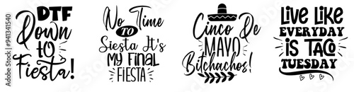 Modern Cinco De Mayo Labels And Badges, Typographic Emblems Collection Vector Illustration for Social Media Post, Banner, Book Cover