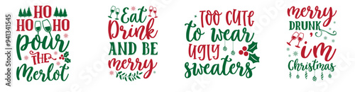 Classic Christmas Wine Bag Inscriptions, Labels And Badges Pack Vector Illustration for Bookmark, Mug Design, Holiday Cards
