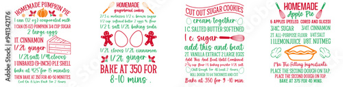 Colourful Christmas Recipe Calligraphy, Trendy Retro Style Illustration Bundle Vector Illustration for Holiday Cards, Label, Vouchers