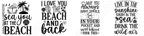 Colourful Beach Trendy Retro Style Illustration, Typography Bundle Vector Illustration for Packaging, Sticker, Vouchers