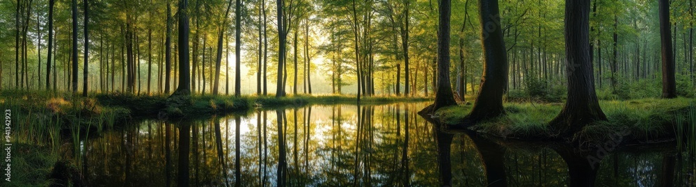 Panoramic Forest Reflections in Early Morning Light Panoramic Forest Reflections in Early Morning Light