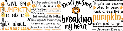Creative Pumpkin Quotes, Calligraphy Bundle Vector Illustration for Flyer, Wrapping Paper, Postcard
