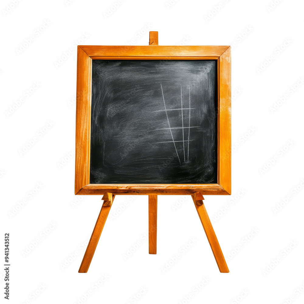 Wooden frame blackboard on easel isolated on transparent background. Idea for education, teaching, and back-to-school themes. Wooden frame blackboard on easel isolated on transparent background. Idea for education, teaching, and back-to-school themes.