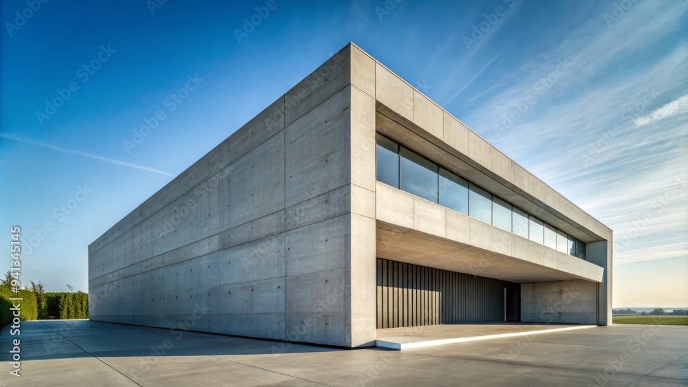 Obraz premium Sleek minimalist concrete box futuristic clean lines rectangular volume simplicity monolith modern architecture