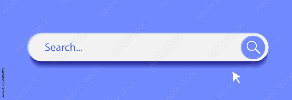 Search bar Internet browser engine 3d style on blue background for UI design, website interface element with web icons and push button vector Search bar Internet browser engine 3d style on blue background for UI design, website interface element with web icons and push button vector