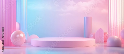 3D rendering of a product podium display featuring a pastel colored studio background