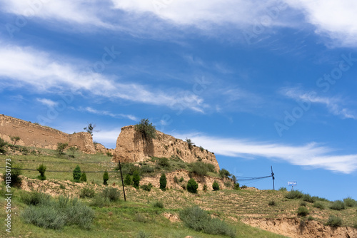 view of brick castle in loess plateau photo