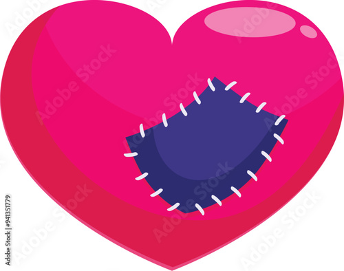 Pink heart with a patch symbolizing overcoming heartbreak and the healing process