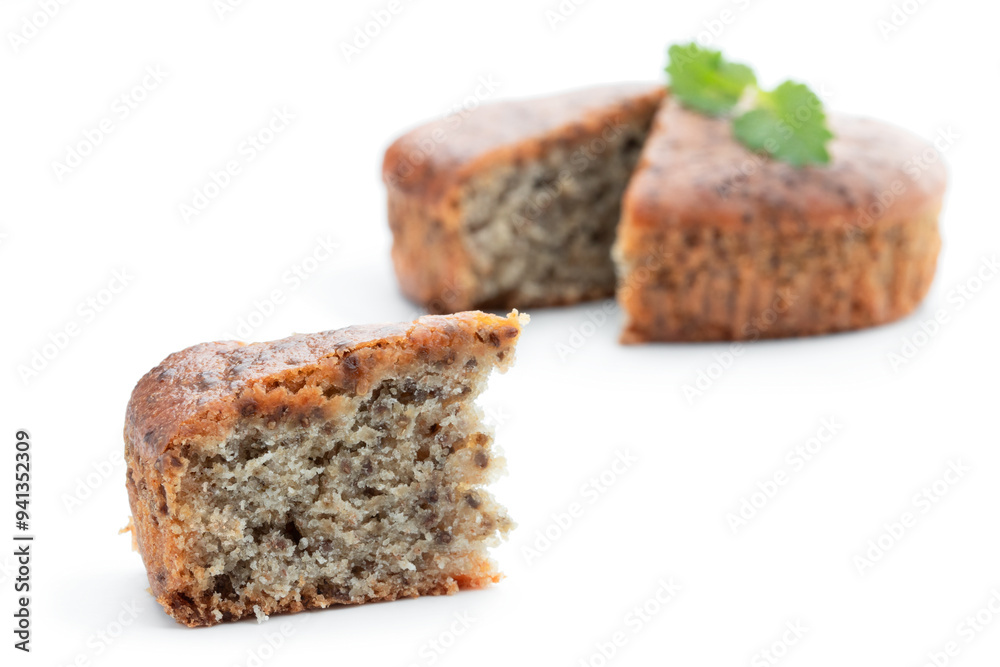 Delicious chia seeds mini pie isolated on white Delicious chia seeds mini pie isolated on white