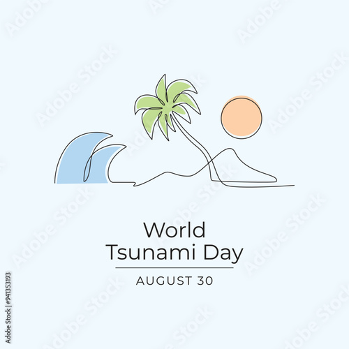 World Tsunami Day vector design template good for celebration usage. World Tsunami Day design. Continuous line drawing. eps 10.