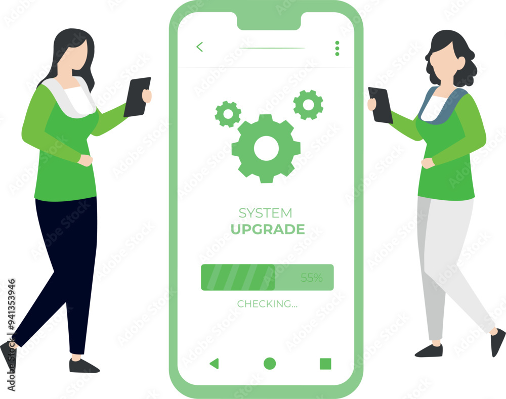 The girls are updating the mobile system. The girls are updating the mobile system.