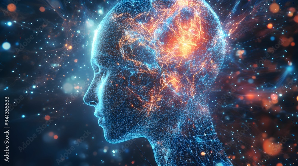 Abstract illustration of a digital human head with glowing neural networks, symbolizing artificial intelligence, machine learning, and technological advancements. Abstract illustration of a digital human head with glowing neural networks, symbolizing artificial intelligence, machine learning, and technological advancements.
