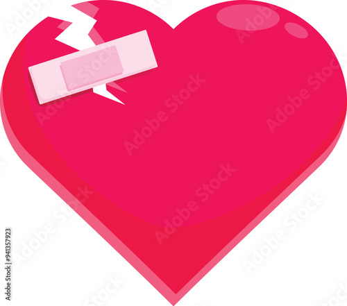 Big pink heart is trying to be repaired with a band aid