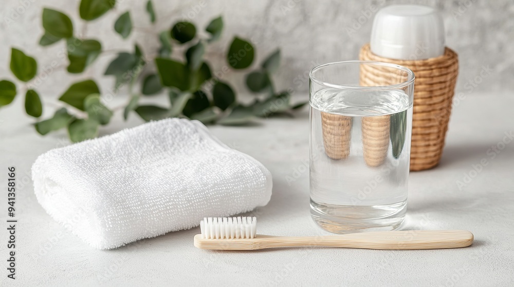 Bamboo toothbrush, towel, and water glass: these eco-friendly products promote oral care and sustainability. Opt for biodegradable personal care choices to reduce your environmental impact. Bamboo toothbrush, towel, and water glass: these eco-friendly products promote oral care and sustainability. Opt for biodegradable personal care choices to reduce your environmental impact.