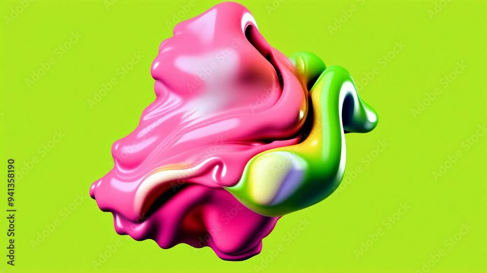 Bright and vibrant abstract shape with a mix of pink, green, and yellow colors on a bright green background Bright and vibrant abstract shape with a mix of pink, green, and yellow colors on a bright green background