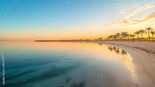 Landscape with three corners fayrouz beach resort at sunrise in Marsa Alam, Egypt 