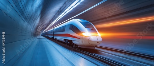 A modern train speeds through a vibrant tunnel, showcasing the essence of rapid transit and advanced technology.