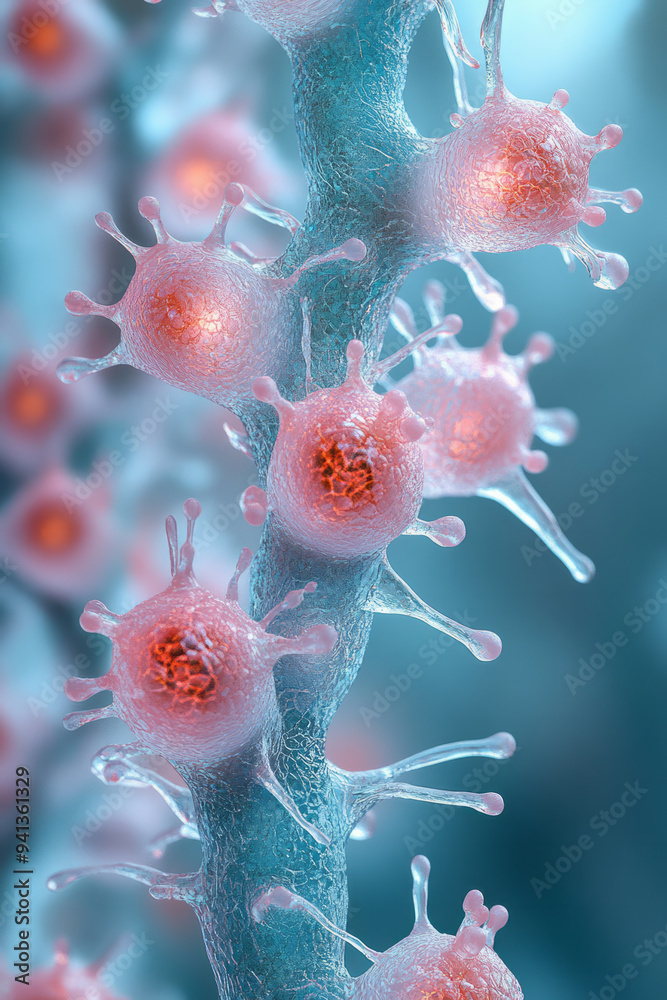 Obraz premium A diagram of insulin receptors, isolated on a pastel mint background, representing the biological aspect of insulin resistance,