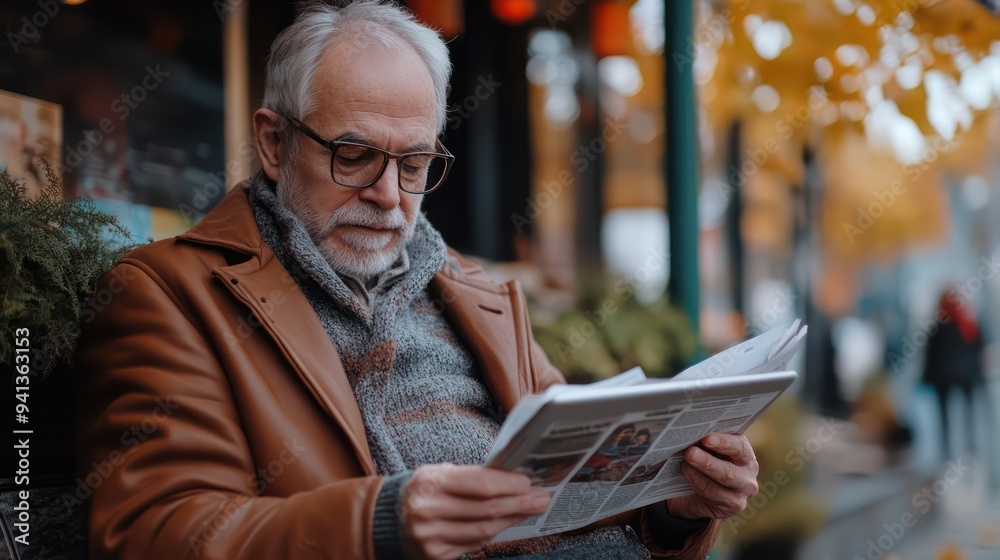 Senior man reading newspaper Follow the news