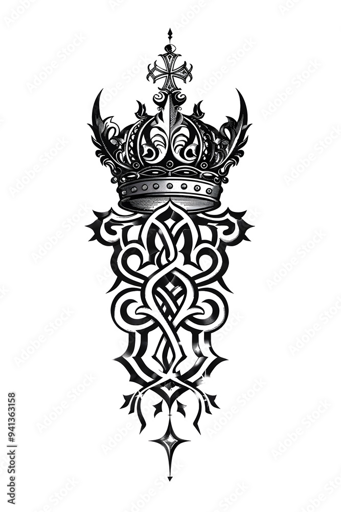 Fototapeta premium Crown and Scroll very simple traditional tattoo flash styles illustration