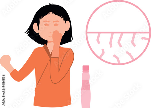 Girl applying toner on her face.