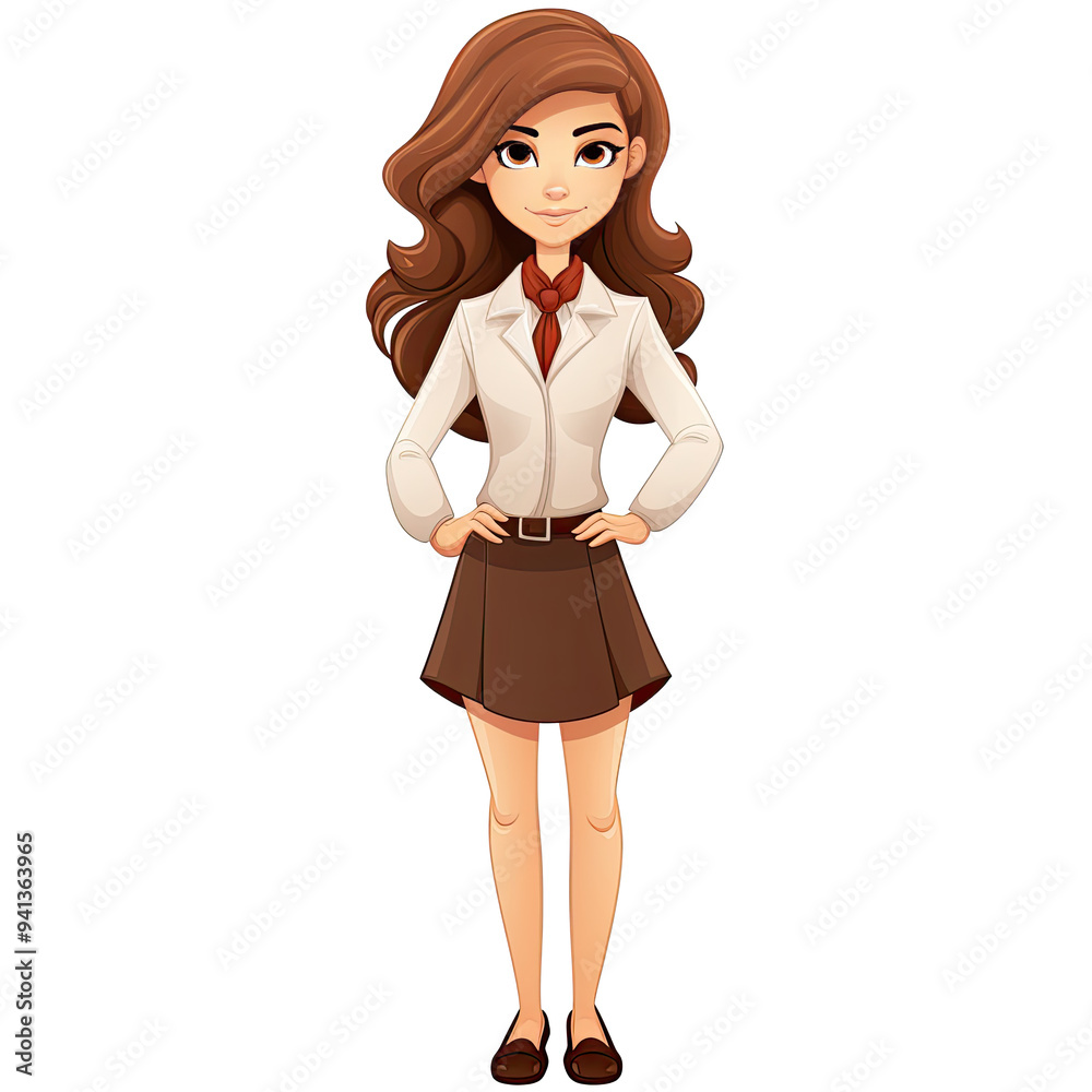 An illustration of a female student looking at the camera with her hands on her hips