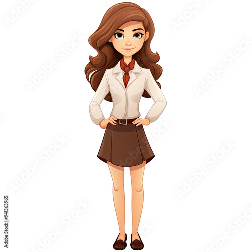 Obraz na płótnie An illustration of a female student looking at the camera with her hands on her hips w salonie