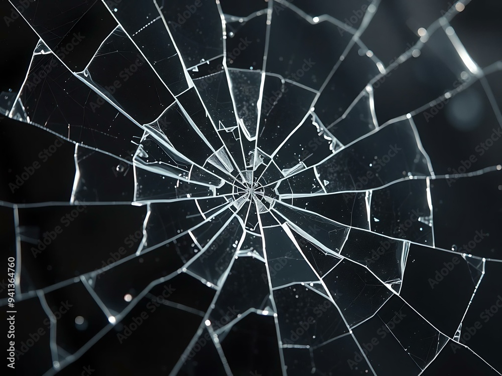 Obraz premium Cracked glass window, black background