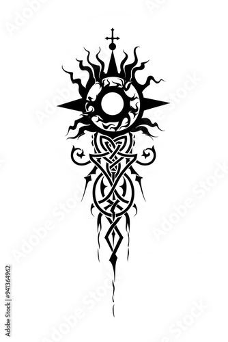 Crown and Sun very simple traditional tattoo flash styles illustration photo