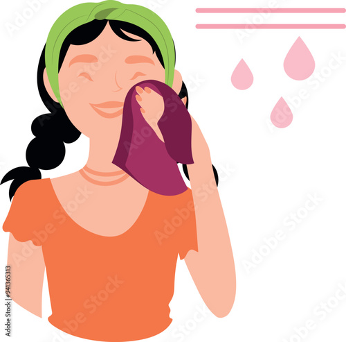 The girl is cleaning her face.