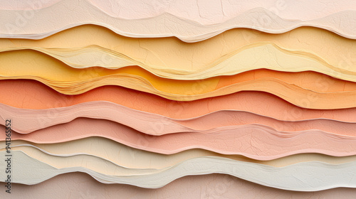 Textured layers of pastel colored paper create soothing visual effect, evoking sense of calm and creativity.