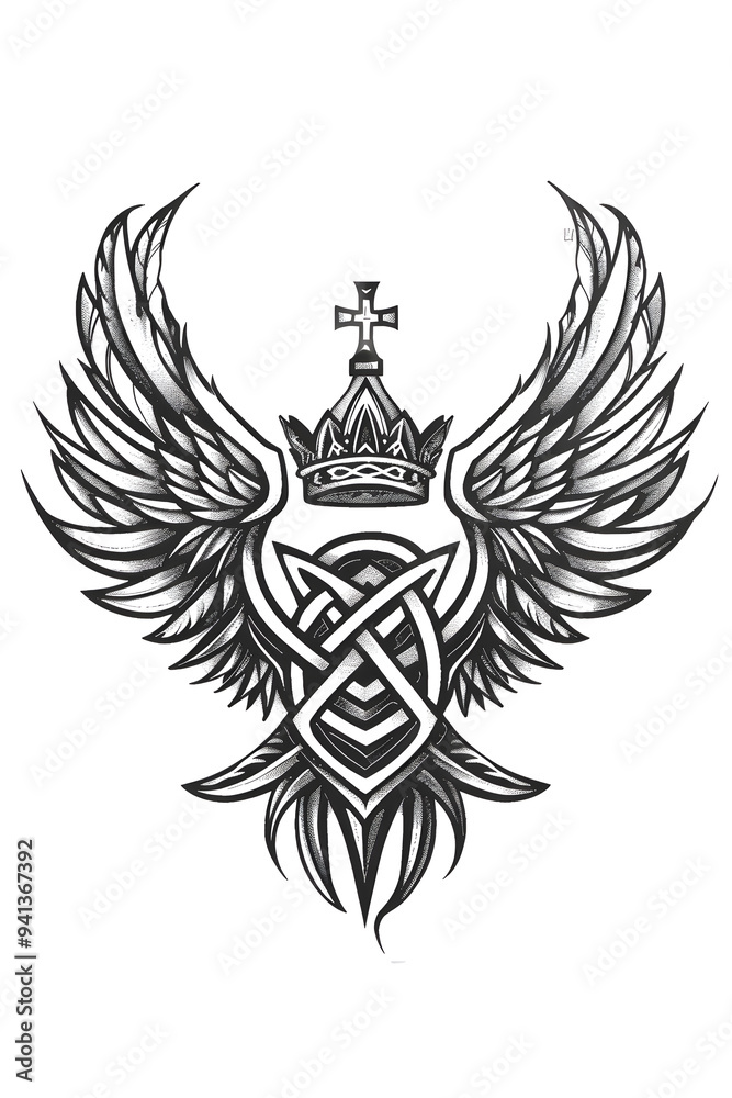 Fototapeta premium Crown and Wings very simple traditional tattoo flash styles illustration