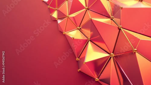 An eye-catching image of a 3D geometric pattern with a stunning combination of red and gold creating a visually pleasing abstract design