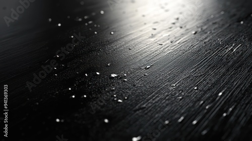 Black Surface with Water Droplets and Streaks photo