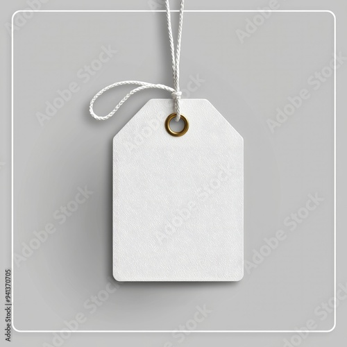 Blank White Tag with String and Metal Ring