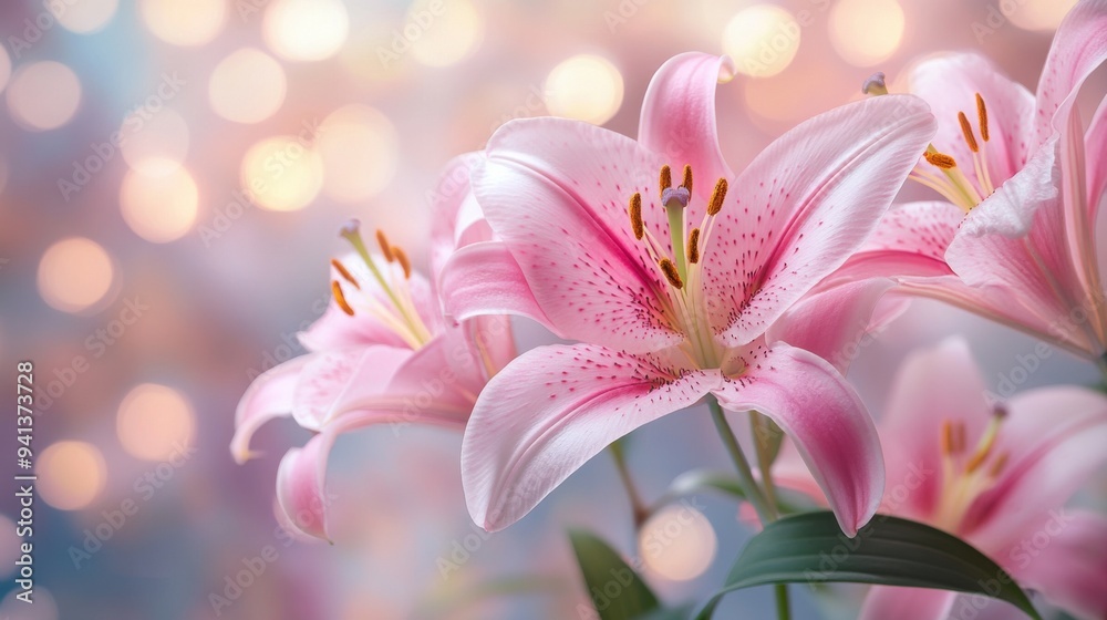 Ethereal Close-Up of Pink Lilies with Dreamy Bokeh Background