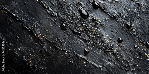 Black Surface with Gold Glitter and Water Droplets