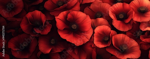 A vibrant display of dark red poppies fills the background, symbolizing remembrance and honoring fallen heroes on ANZAC Day.