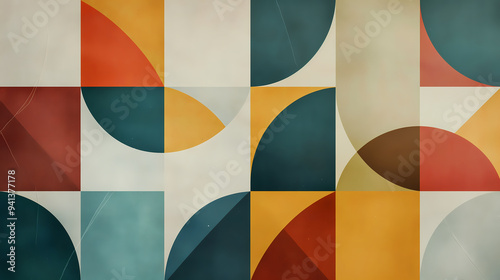 Retro colorful background with geometric shapes, Soft and vibrant colors, Detailed and nostalgic, Elegant and classic design, Vintage appeal 